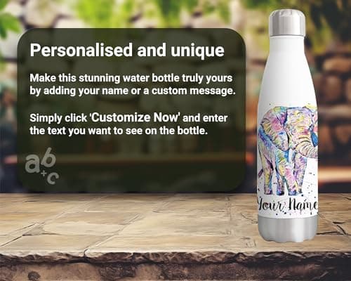 Vixar Elephant Personalised Custom Bottle with your Text/name Watercolour Safari Animals Bottle Double Wall Insulated Stainless Steel Sport Drinks 500ml — view 4