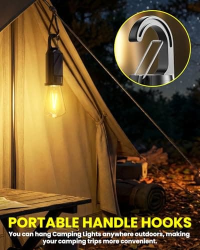 Bonlux USB Rechargeable Camping Lights, Solar Powered Waterproof LED Camping Lantern, Warm White Dimmable Outdoor Emergency Light with Hanging Hook for Tent, Power Cuts, Hiking, Pack of 4 — view 5