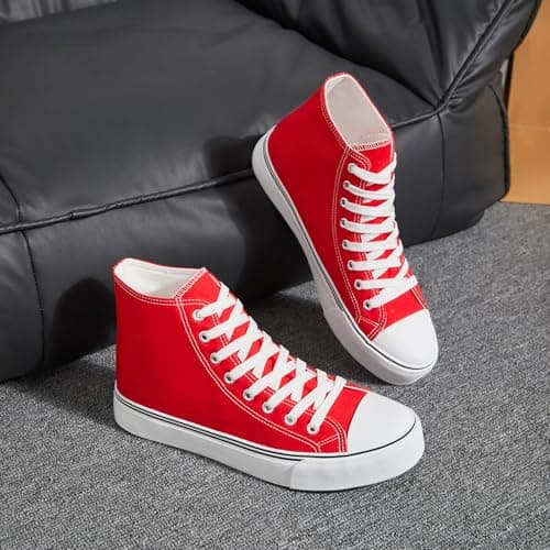 yageyan Men’s High Top Canvas Sneakers Fashion Lace up Walking Shoes Casual Classic, Red, 5 UK — view 3