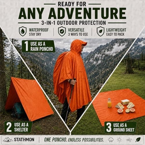 Stathmon 1 Pack Poncho Waterproof Adult - PU8000mm Reusable Rain Poncho — view 5
