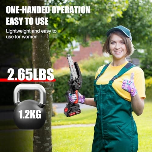 Mini Chainsaw Cordless 6 Inch, Small Hand Held Chainsaws, Electric Pruning Chain Saw with Replacement 2 Chains & Security Lock, Battery Chainsaw for Wood Cutting Tree Trimming (2 Battery and Charger) — view 2