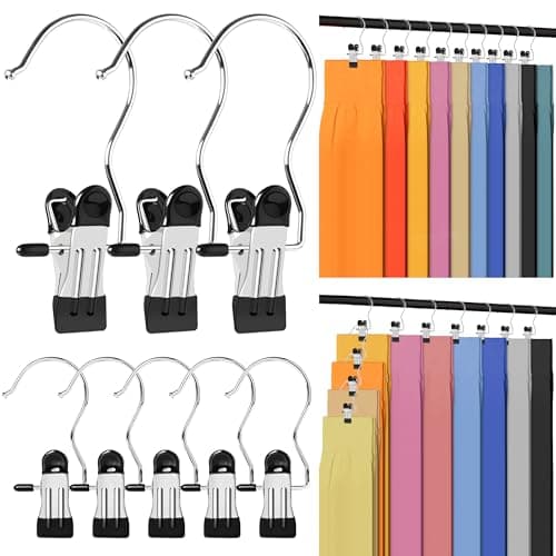 20 Pack Trouser Hangers w/Rubber Coated, Portable Hanger Clips for Travel, Leggings Organizer for Closet Space Saving, Holds Hats Boots Skirts Shorts Jeans (Black)