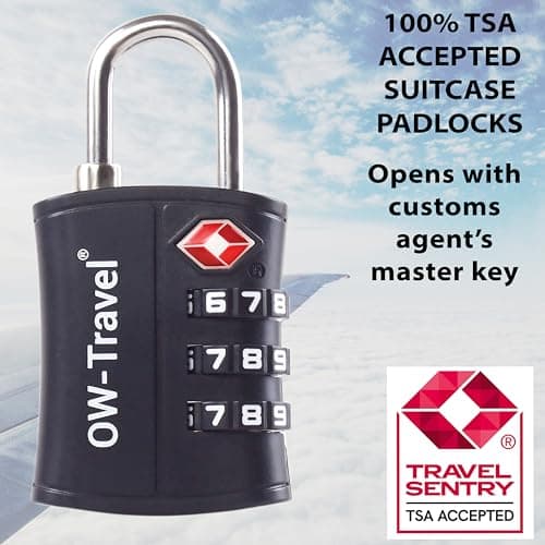 OW-Travel Suitcase Locks, TSA Approved Luggage Padlocks, Black ABS, 2 Pack — view 4