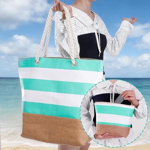 ViEinkaufen 2 Pack Waterproof Beach Bag,Beach Bags for Women with Zipper — view 6