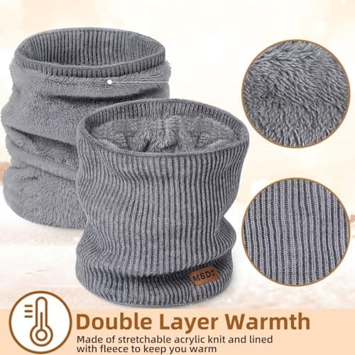 MSDC Neck Warmer Men 3 Pack,Snood for Women Thermal Thick Warm Fleece Lined Cold Weather,Neck Gaiters for Men Ski Face Mask Cover（Black,Navy,Grey） — view 3