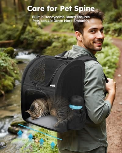 pecute Cat Backpack Dog Backpack, Breathable Dog Rucksack, Black,L — view 6