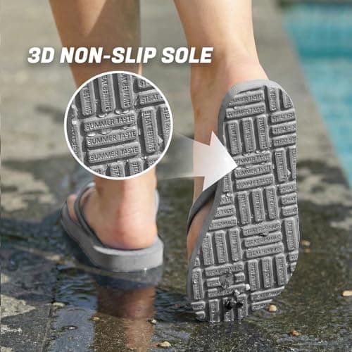 Women's Non-Slip Flip Flops Ultra Lightweight Basic Thongs Rubber Soft Slide Slip-on Shoes Beach Pool Shower Sandals (Grey, Adult, Women, 6, Numeric Range, UK Footwear Size System, 7, Medium) — view 3