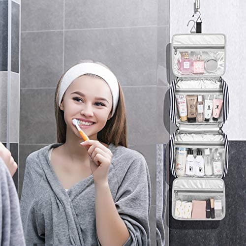 Hanging Travel Toiletry Bag, Large Capacity Wash Bag Waterproof Cosmetic Bag Makeup Organizer with 4 Compartments & 1 Sturdy Hook for Women/Men — view 2