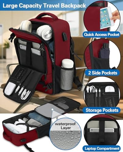 KLOSTAIN for Easyjet Cabin Bag 45x36x20 Travel Backpack Hand Luggage Carry-ons Bag Laptop Backpack Ruscksack for Airplanes Flight New Easyjet Underseat Cabin Bags Fit 14" Laptop Red — view 4