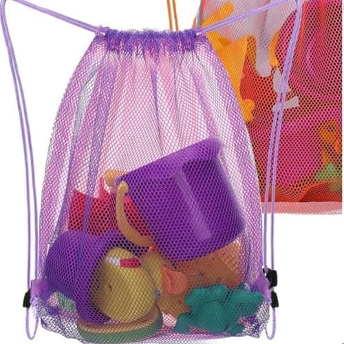hankousi 3pcs Kids Beach Toy Bags - Large Mesh Drawstring Backpacks for Sand Toys Storage, Lightweight Durable Shell Collecting Nets for Outdoor Beach Vacations, Sandbox Play — view 4