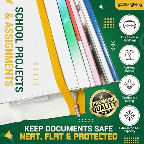 Pack of 10 A4 Plus Waterproof Zip Bags – Clear Plastic Wallets with Writable Label Panel & Colour Zip – Reusable Ziplock Pouches for School, Office, Travel, Artwork, Documents & Stationery Storage — view 4