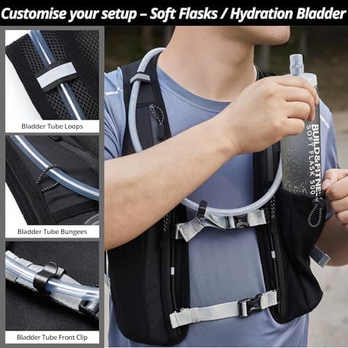 Running Hydration Vest for Women and Men. Reflective, 8 Pocket, Quick dry, Water-Resistant, Breathable, 1.5L, Adjustable Backpack for Runs, Hiking, Cycling, Trails, Marathons (with 2x 500ml soft flask — view 4