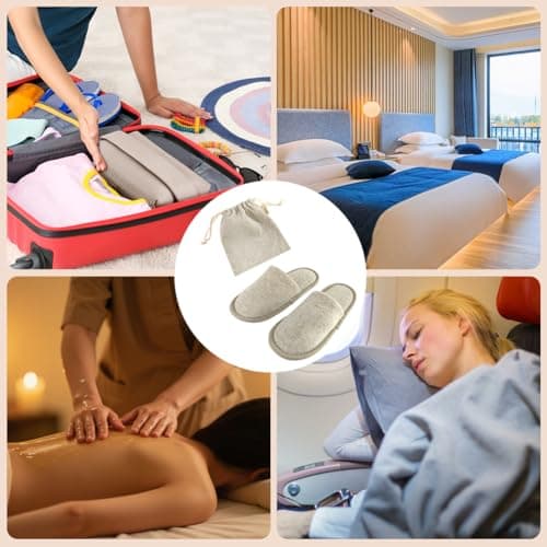 EQLEF Travel Slipper for Women and Men with Storage Bag, 1 Pair Outdoor Foldable Portable Non-Disposable Spa Slippers(Beige, UK Footwear Size System, Adult, Women, Numeric Range, Medium, 3.5, 5) — view 3