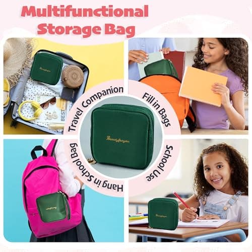 Essential Period Kit for Girls | First Period kit for Girls 10-12 | Period Bags for Teens for School | First Period Gift with Sanitary Pad Storage Bag, Wipes, Period Tracker and More (Green) — view 5