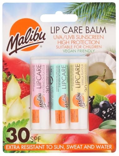 Malibu Sun SPF 30 Lip Balm Sunscreen, Watermelon, Mint and Vanilla, 3 x 5g,