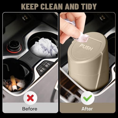 Car Trash Can Bin with Lid - 2 Packs Car Garbage Can Cup Holder - Beige Mini Leakproof Vehicle Trash Garbage Can Bin with 40pcs Trash Bags-Car Organizers and Storage for Front Back Seat Accessories — view 2
