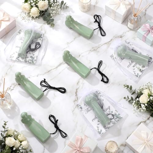 Fumete 24 Sets Wedding Favors for Guests Bulk Mini Fan Handheld Wedding Portable Fan with Thank You Card Gift Bags Battery Operated Small Personal Fans for Bridal Shower Summer Party Favor, Sage Green — view 3