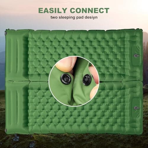 SHANNA Camping Sleeping Pad with Pillow: Extra Thick 12cm Ultralight Self Inflating Air Mat, Connectable 50D Insulated Sleep Mattress for Backpacking, Camp, Hiking, Tent (Olive Green) — view 3