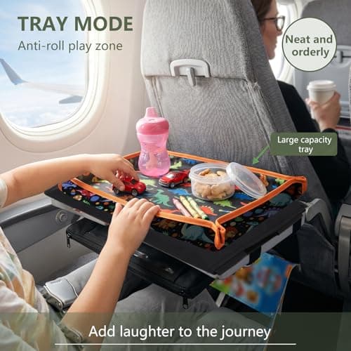 GWCYMYD Airplane Tray Table Cover, 44x30 cm Foldable Polyester Kids Travel Desk, Toddler Flight Essentials Toy Organiser for Train Journeys(Dinosaur) — view 3