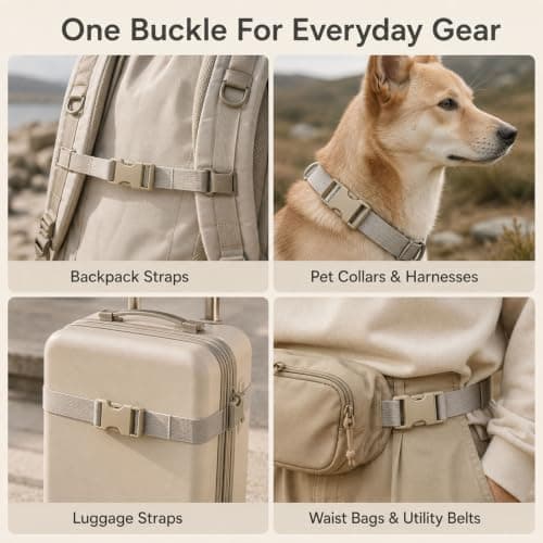 4Pcs Khaki 25mm Quick Release Buckles POM Clips for 1" Webbing Bag Straps — view 5