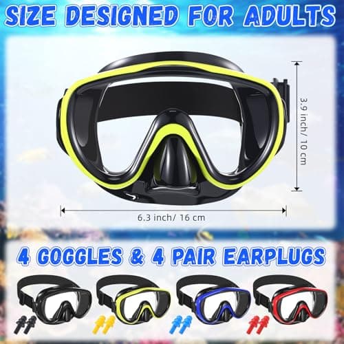 Relaxweex 4 Pack Adult Swim Goggles with Nose Cover Snorkel Diving Mask Elastic Strap Scuba Mask Underwater Swimming Goggle(Black, Blue, Red, Yellow) — view 2