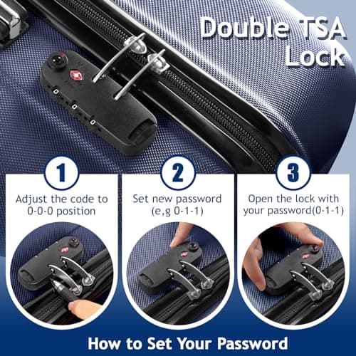 Karl home Set of 3 Suitcase Set, Luggage Sets with 4 Rolling Spinner Wheels TSA Lock, Lightweight Hardside Carry On or Check in Trolley Travel Case, Navy Blue ABS Hard Shell — view 3