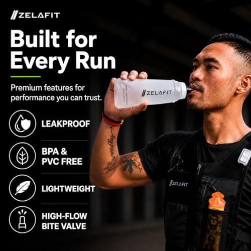 ZelaFit® Running Water Bottle 500ml - Collapsible Water Bottle, Perfect Running Accessories - Hydration Vest Compatible Leakproof Soft Flask - Easy-Fill and Lightweight (2) — view 2