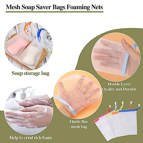 10 PCS Mesh Soap Saver Pouch Double-Layer Soap Saver Bag with Drawstring Mesh Soap Bag Bath Facial Cleanser Foaming Net Exfoliating Mesh Soap Bag for Shower Washing Foaming Soap — view 4
