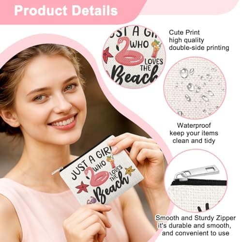 Summer Beach Coin Purse Pouch for Women Flamingo Lover Girls Trip Gifts Sea Vacation Coin Wallet Pouch Beach Lover Gifts for Friend Birthday Christmas Graduation Travel Wallet Purse with Zipper — view 3