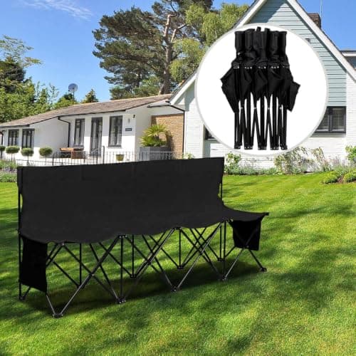Yaheetech 4-Seat Folding Bench with 2 Hanging Bags & Carry Bag, Back — view 2