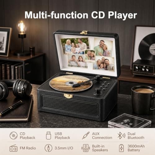 Gueray Portable Leather CD Player Bluetooth with Speakers 3600mAh Battery — view 2