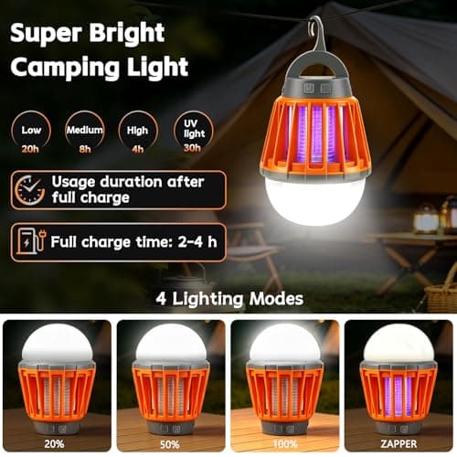 Mosquito Repellent Lamp Camping Lantern, USB Rechargeable LED Camping Light Mosquito Killer Lamp, IPX6 Waterproof Bug Zapper, Retractable Hook, Portable Insect Killer for Outdoor Tent Emergency — view 3