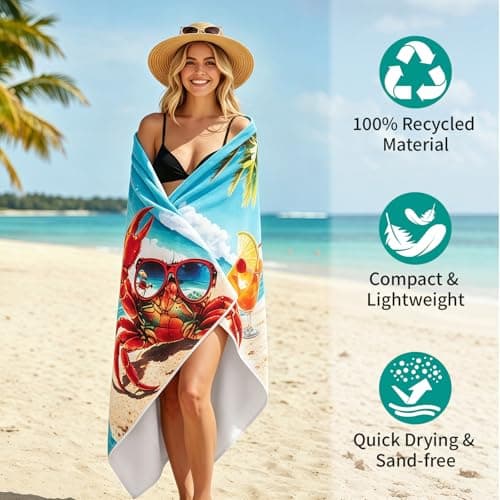 Poeruse Microfibre Beach Towel, 140 x 70 cm Large Microfibre Beach Towels for Adults, 2 in 1 Beach Towel Drawstring Bag Fast Dry Sand Free, for Beach, Pool, Camping, Yoga & Outdoor (B) — view 4