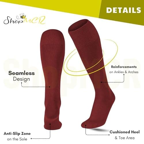ShopMCR Unisex Football, Rugby, Hockey Sports Knee High Long Socks, Kids, Adults, juniors Knee High Football Socks Outdoor game Soccer Socks (3-6, Maroon) — view 4