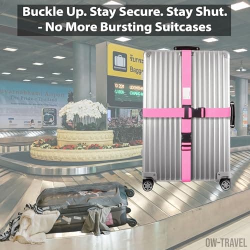 OW-Travel Personalised Cross Luggage Straps for Suitcases, Pink, 1 Pack — view 3