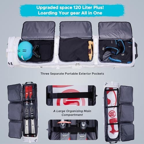 XCMAN Padded Snowboard Bag with Wheels- Snow Ski Bags for Air Travel Adjustable Length 61-70In Large Capacity with Water-Resistant White — view 4