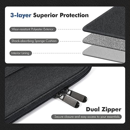 MoKo 13 Inch Tablet Sleeve Bag, Protective Bag with Two Compartments Fits MacBook Neo (A18 Pro), 13 inch iPad Air M4, 13 inch iPad Pro M5, Surface Laptop Go 12.4, Galaxy Tab S8+/S9+ 12.4, Black & Gray — view 5