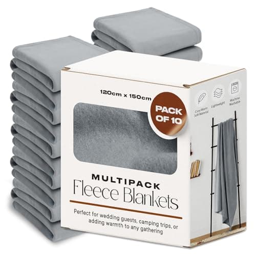 Dreamscene Bulk Blankets for Wedding 10 x Fleece Blanket, Soft Cosy Warm Throws for Sofas Bed Couch Settee Throws Joblot Travel Garden Blanket Single Bed Throw, Silver Grey - 120 x 150cm
