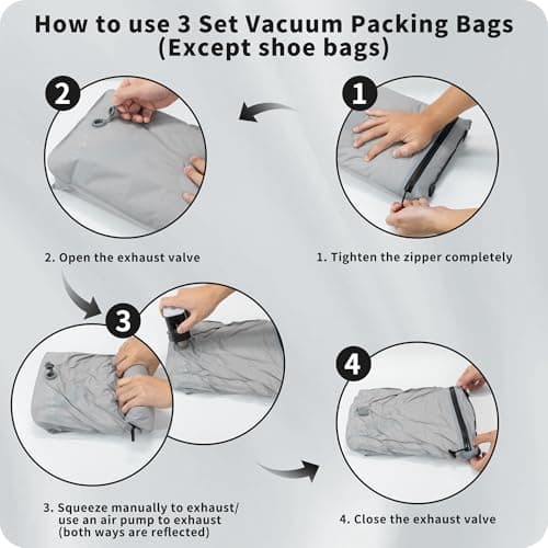 EULANT Compression Packing Cube Set for Suitcase, 3 Pieces Waterproof Vacuum Bags + 1 Shoe Bag, Travel Pack Organiser for Hand Luggage, IPX8 Airtight Zip & Ultralight — view 4