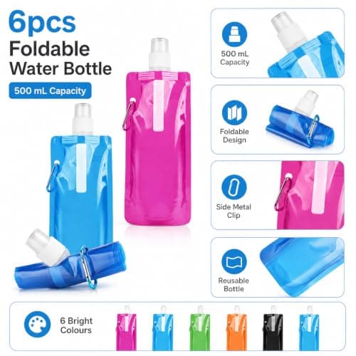 Trevixor 6Pcs Collapsible Water Bottle, Foldable Water Bottle, Festival Water Bottle Set, Reusable Folding Water Pouches with Clips for Travel, Events and Outdoor Use — view 5