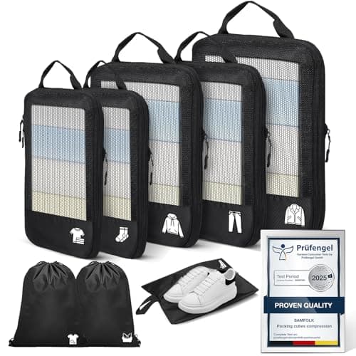 Compression Packing Cubes for Suitcases, Ultralight 8 Set Packing Cubes for Backpack Waterproof Luggage Packing Organizers for Travel Accessories and Essentials-Black
