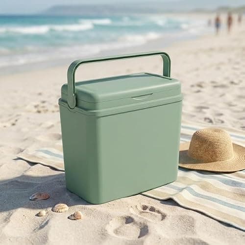 URBNLIVING 24L Cooler Box, Insulated Plastic Ice Box with Air Tight Locking Lid & Fold Away Handle, Durable Portable Food & Drinks Storage for Camping Picnic Beach BBQ — view 3