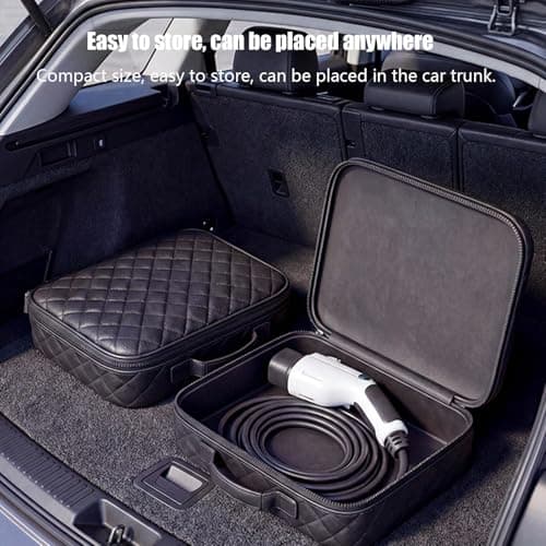 Chdnhe Car Charger Storage Box for EV Cable, Leather Waterproof Charging Cable Bag with Padded Compartments, Heavy Duty Car Boot Carry Case for Type 2 Charger, Accessories, Travel Home Use — view 5