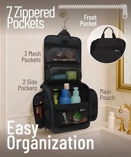 D&D Hanging Toiletry Bag for Women and Men, Large Travel Wash Bag, Black — view 2