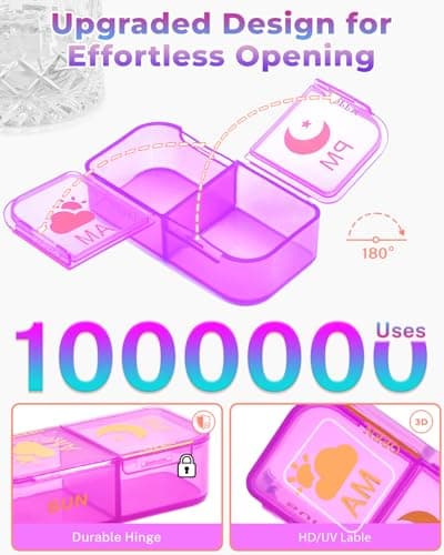 Cisrgo Weekly Pill Organizer 2 Times a Day, 7 Day AM/PM Pill Box, Portable Medication Dispenser with Child-Resistant Latch, BPA-Free, Travel, Office, Pets, Emergency Use (Lavender Purple) — view 3