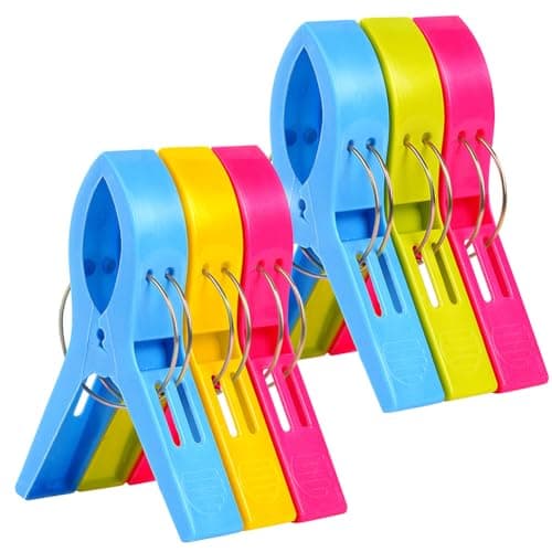 Vicloon Beach Towel Clips, 6 PCS Large Plastic Laundry Clip Clothes Pegs, 4 Color Laundry Clip Towel Pegs, Quilt Clips, Beach Chair Towel Clips Holder to Keep Your Towel from Blowing Away