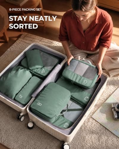 Samfolk Packing Cubes for Suitcases, 8 Set Travel Packing Cubes for Backpack, Lightweight Suitcase Organiser Bags with Laundry Bag,Green — view 2