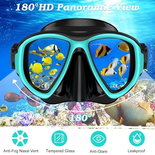Snorkeling Gear for Adults,3 in 1 Snorkel Set with Panoramic View Diving Mask Anti-Fog Anti-Leak,Dry Top Snorkel,Fins and Travel Bag for Swimming,Snorkeling and Travel Diving — view 3