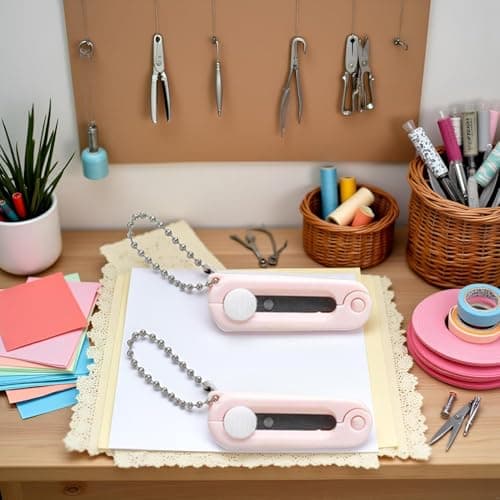 2Pcs Pink Folding Safe Portable Travel Scissors, Foldable Telescopic Cutter, Pocket Mini Scissor with Keychain for Cutting, Scrapbooking, Crafting, Sewing Craft Cutting Tools — view 5