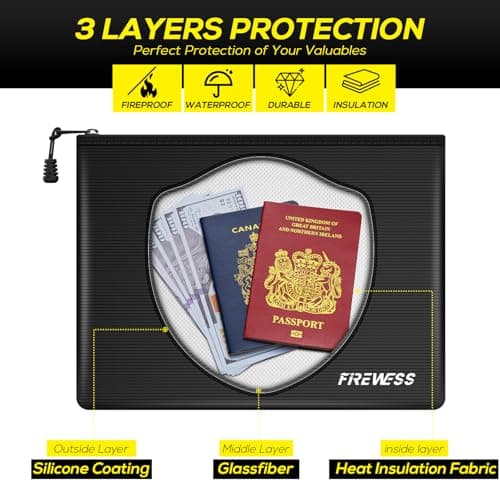 Fireproof Document Bag - 2 Pack 34cm x 25cm and 28cm x 15cm Non-Itchy Fireproof Money Bag, Waterproof Zipper Holder for Valuables, Fire & Water Resistant Safe Pouch for File,Cash,Passport,Keys — view 5